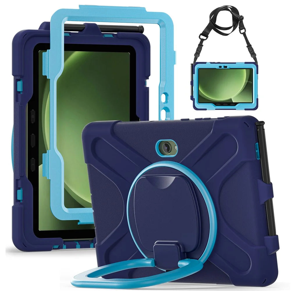 For Samsung Galaxy Tab Active5 Pro X350 / X356B / Active Pro T540 / T545 / T547 / Active4 Pro Case with Shoulder Strap TPU + PC + Silicone Kickstand - Navy Blue - 1