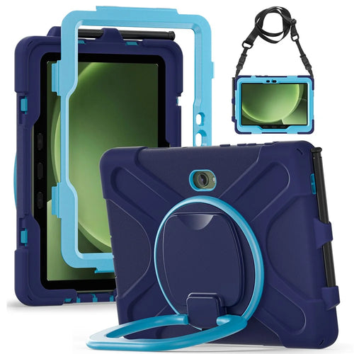 For Samsung Galaxy Tab Active5 Pro X350 / X356B / Active Pro T540 / T545 / T547 / Active4 Pro Case with Shoulder Strap TPU + PC + Silicone Kickstand - Navy Blue - 1