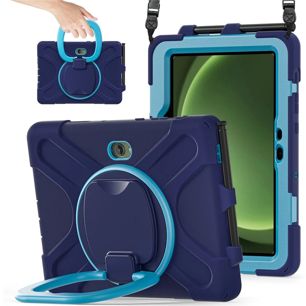 For Samsung Galaxy Tab Active5 Pro X350 / X356B / Active Pro T540 / T545 / T547 / Active4 Pro Case with Shoulder Strap TPU + PC + Silicone Kickstand - Navy Blue - 2