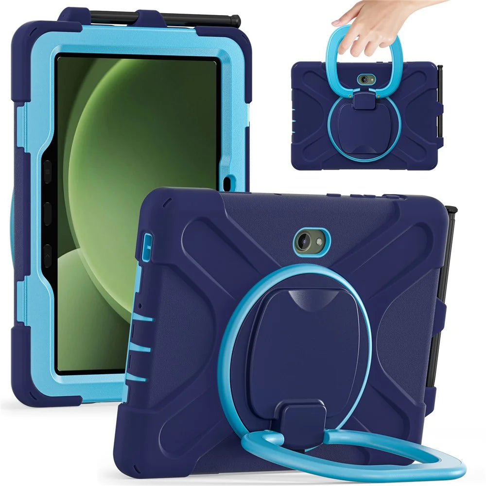 For Samsung Galaxy Tab Active5 Pro X350 / X356B / Active Pro T540 / T545 / T547 / Active4 Pro Case with Shoulder Strap TPU + PC + Silicone Kickstand - Navy Blue - 3