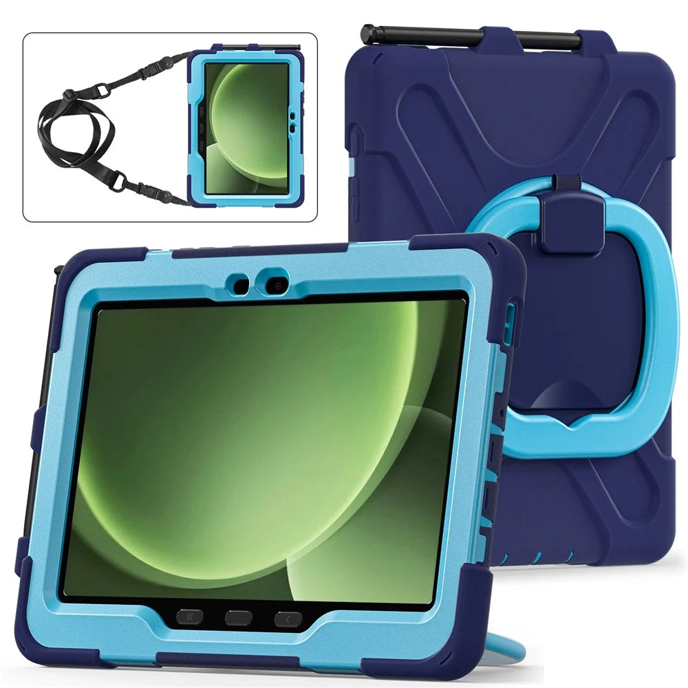 For Samsung Galaxy Tab Active5 Pro X350 / X356B / Active Pro T540 / T545 / T547 / Active4 Pro Case with Shoulder Strap TPU + PC + Silicone Kickstand - Navy Blue - 4