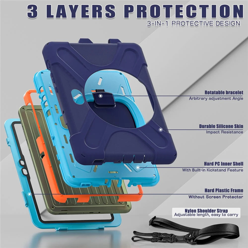 For Samsung Galaxy Tab Active5 Pro X350 / X356B / Active Pro T540 / T545 / T547 / Active4 Pro Case with Shoulder Strap TPU + PC + Silicone Kickstand - Navy Blue - 5