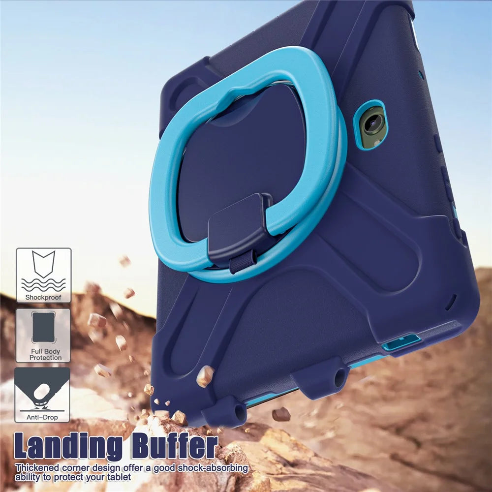 For Samsung Galaxy Tab Active5 Pro X350 / X356B / Active Pro T540 / T545 / T547 / Active4 Pro Case with Shoulder Strap TPU + PC + Silicone Kickstand - Navy Blue - 6