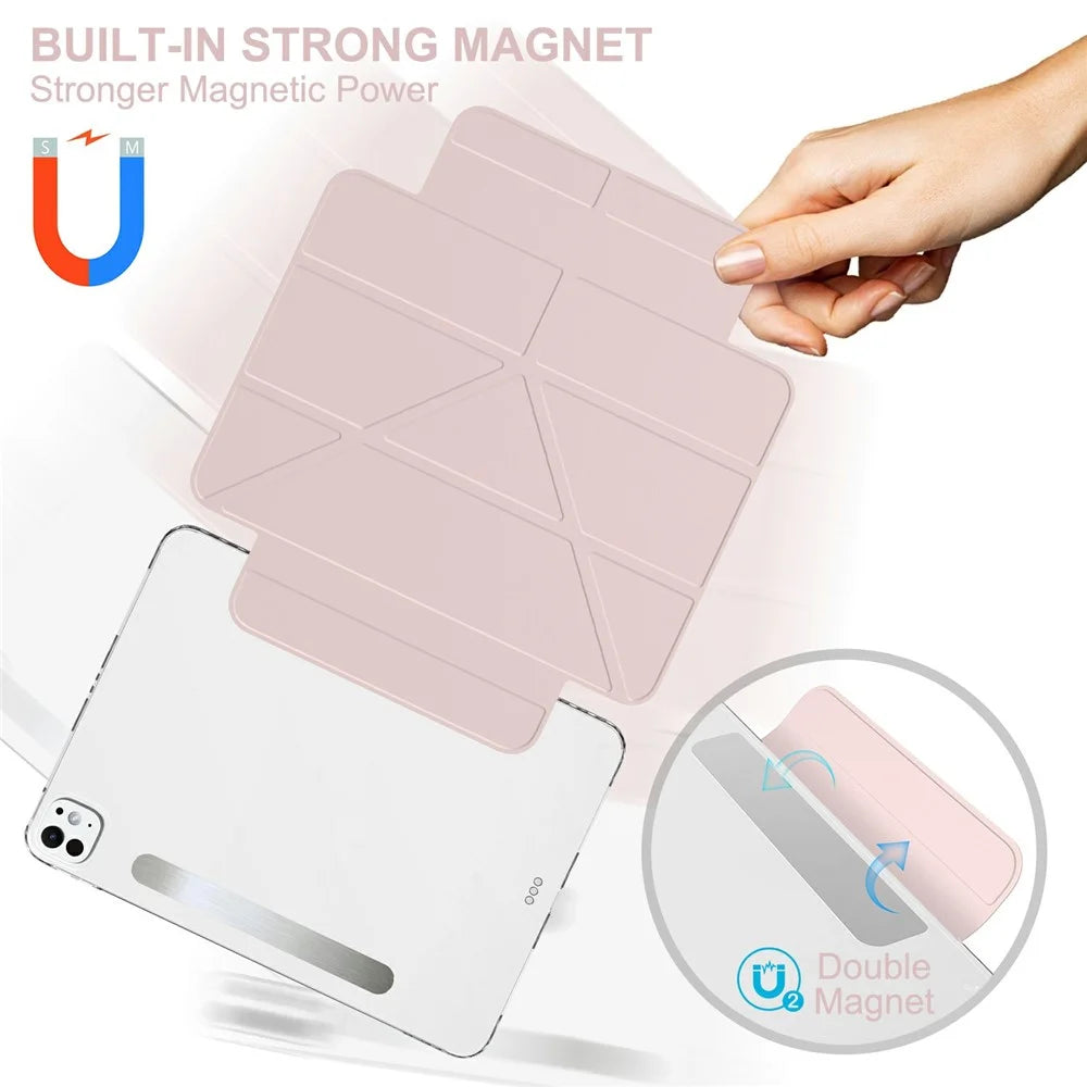 For iPad Pro 11 (2025) / 11 (2024) Tablet Case Stand Magnetic Detachable PU Leather Cover with Auto Wake / Sleep - Pink - 6