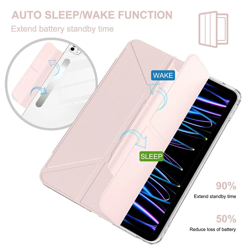 For iPad Pro 13 (2025) / 13 (2024) Tablet Case Stand Magnetic Detachable PU Leather Cover with Auto Wake  /  Sleep - Pink - 3