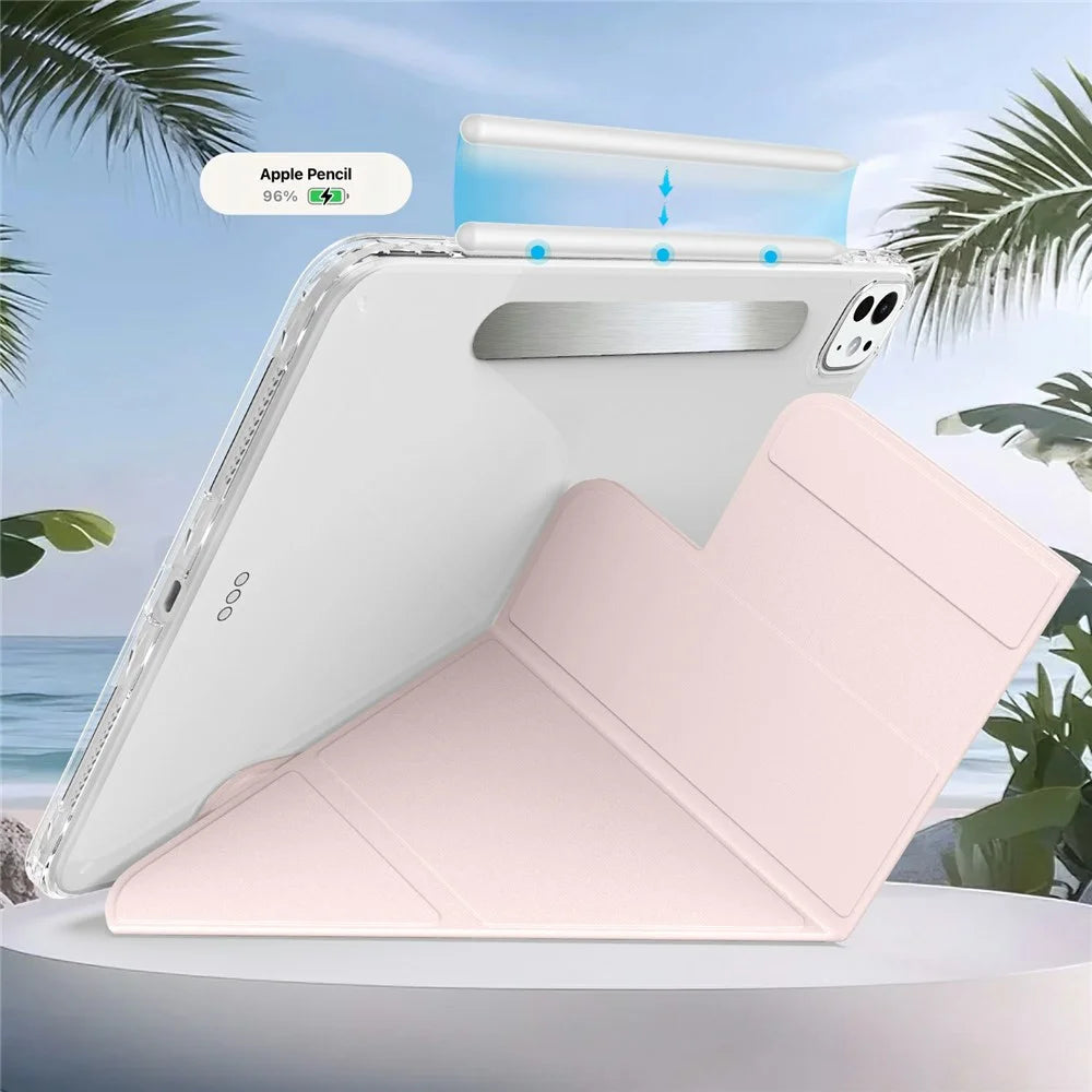 For iPad Pro 13 (2025) / 13 (2024) Tablet Case Stand Magnetic Detachable PU Leather Cover with Auto Wake  /  Sleep - Pink - 5