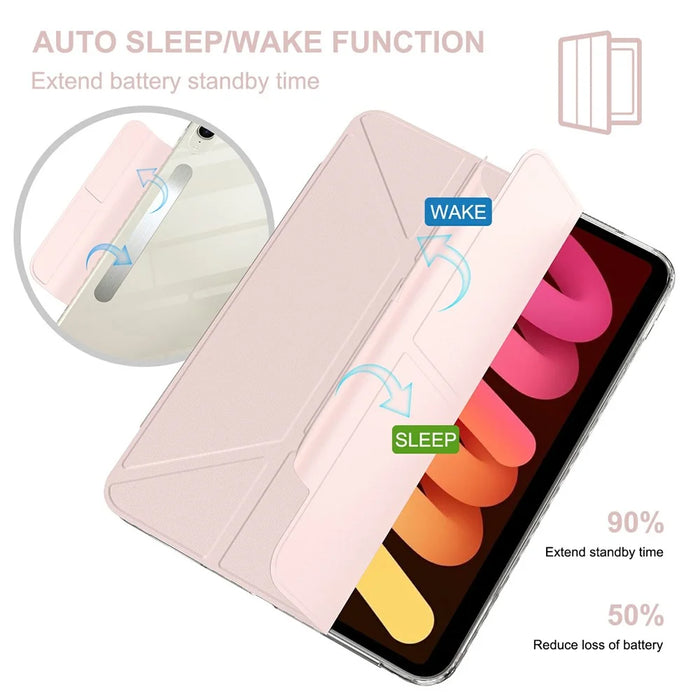 For iPad mini (2024)  /  (2021) Tablet Case Stand Magnetic Detachable PU Leather Cover with Auto Wake  /  Sleep - Pink - 3