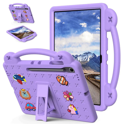For Samsung Galaxy Tab S10 FE+ Case Kids Cartoon Patterns Hand Grip Kickstand Tablet EVA Cover - Purple - 1