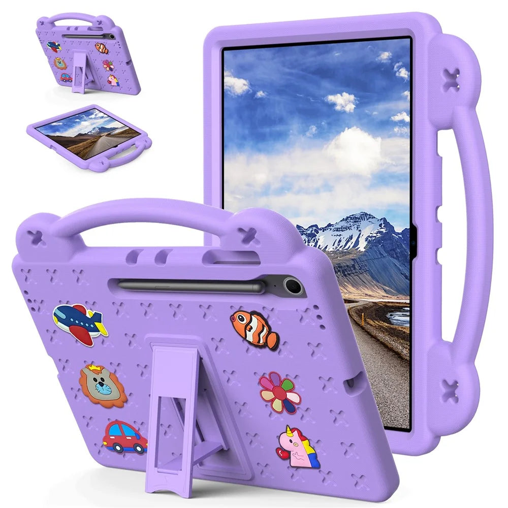 For Samsung Galaxy Tab S10 FE+ Case Kids Cartoon Patterns Hand Grip Kickstand Tablet EVA Cover - Purple - 1
