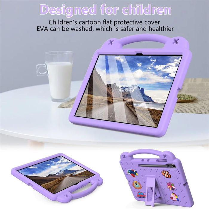 For Samsung Galaxy Tab S10 FE+ Case Kids Cartoon Patterns Hand Grip Kickstand Tablet EVA Cover - Purple - 2