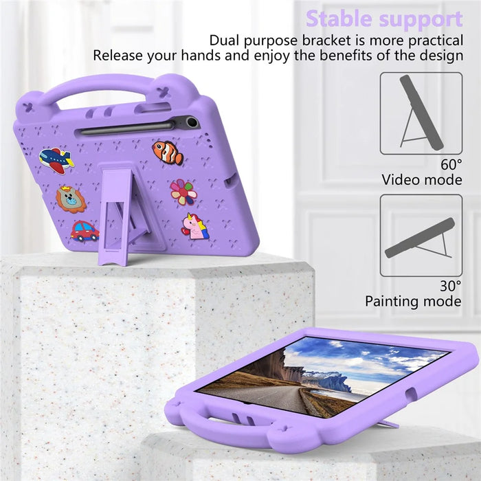 For Samsung Galaxy Tab S10 FE+ Case Kids Cartoon Patterns Hand Grip Kickstand Tablet EVA Cover - Purple - 3