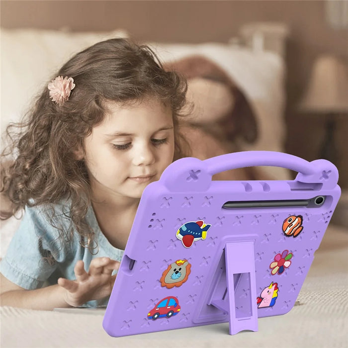 For Samsung Galaxy Tab S10 FE+ Case Kids Cartoon Patterns Hand Grip Kickstand Tablet EVA Cover - Purple - 5