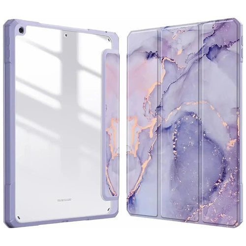 Tablet Case For iPad 10.2 (2021)  /  (2020)  /  (2019)  /  Air 10.5 inch (2019) Stand Pattern Printing Clear Acrylic Leather Cover - Purple Marble - 1