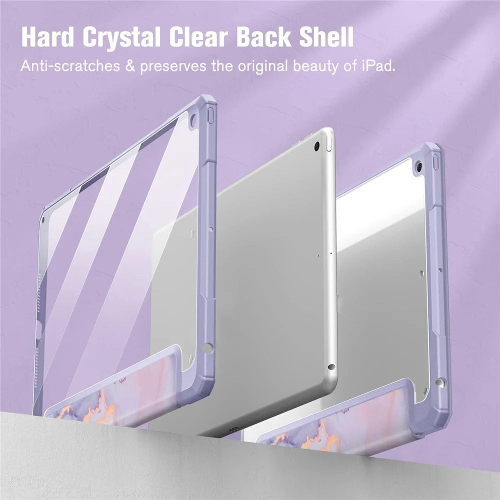 Tablet Case For iPad 10.2 (2021)  /  (2020)  /  (2019)  /  Air 10.5 inch (2019) Stand Pattern Printing Clear Acrylic Leather Cover - Purple Marble - 3