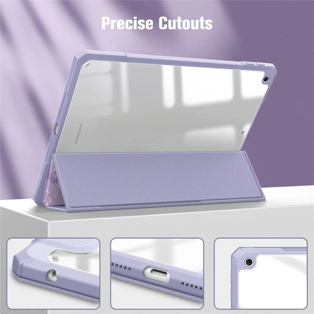 Tablet Case For iPad 10.2 (2021)  /  (2020)  /  (2019)  /  Air 10.5 inch (2019) Stand Pattern Printing Clear Acrylic Leather Cover - Purple Marble - 4