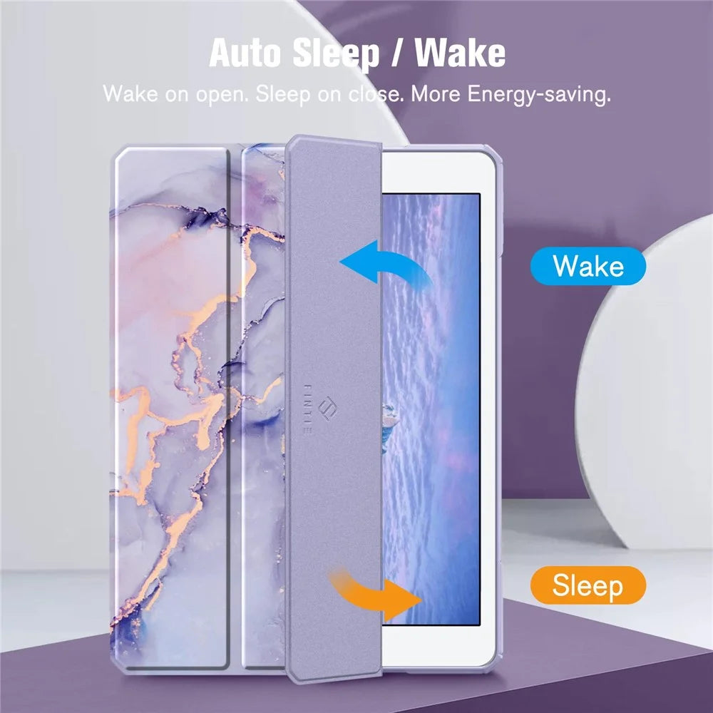 Tablet Case For iPad 10.2 (2021)  /  (2020)  /  (2019)  /  Air 10.5 inch (2019) Stand Pattern Printing Clear Acrylic Leather Cover - Purple Marble - 5
