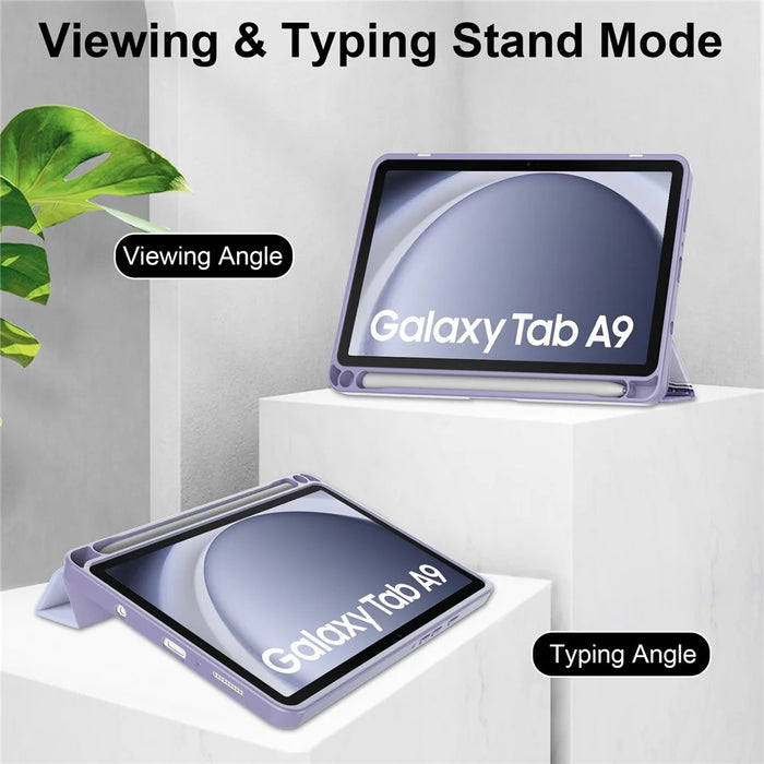 For Samsung Galaxy Tab A9 Tablet Case Tri-Fold Stand Pattern Printing Clear Acrylic Leather Cover - Purple Marble - 3