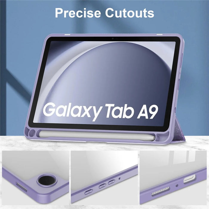 For Samsung Galaxy Tab A9 Tablet Case Tri-Fold Stand Pattern Printing Clear Acrylic Leather Cover - Purple Marble - 4