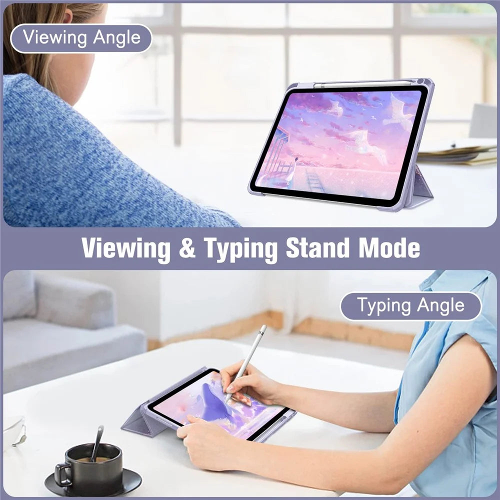 For iPad (2025)  /  10.9 (2022) Tablet Case Tri-Fold Stand Pattern Printing Clear Acrylic Leather Cover - Purple Marble - 2