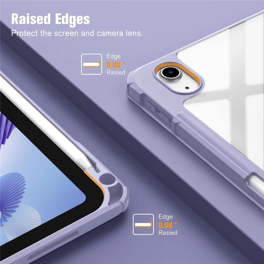 For iPad (2025)  /  10.9 (2022) Tablet Case Tri-Fold Stand Pattern Printing Clear Acrylic Leather Cover - Purple Marble - 3
