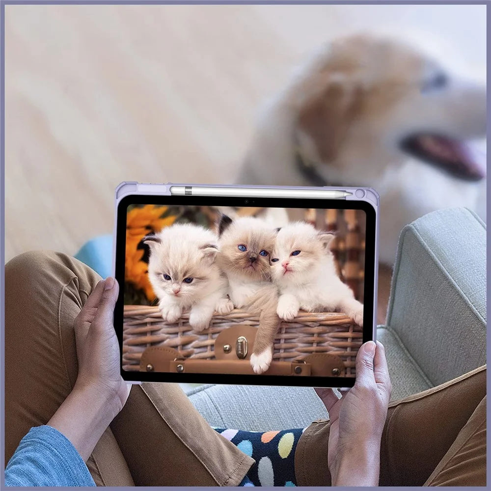 For iPad (2025)  /  10.9 (2022) Tablet Case Tri-Fold Stand Pattern Printing Clear Acrylic Leather Cover - Purple Marble - 4