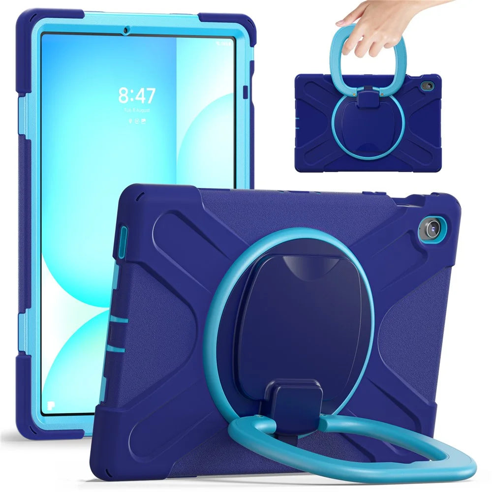 Tablet Case for Samsung Galaxy Tab S10 FE+ SM-X620 / SM-X626B TPU + PC + Silicone Cover Kickstand Handle Grip - Navy Blue - 1