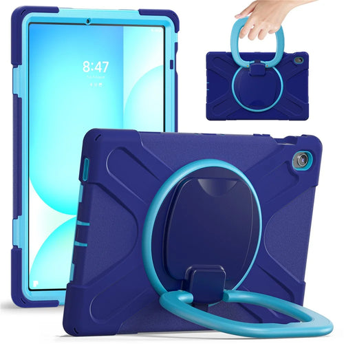 Tablet Case for Samsung Galaxy Tab S10 FE+ SM-X620 / SM-X626B TPU + PC + Silicone Cover Kickstand Handle Grip - Navy Blue - 1
