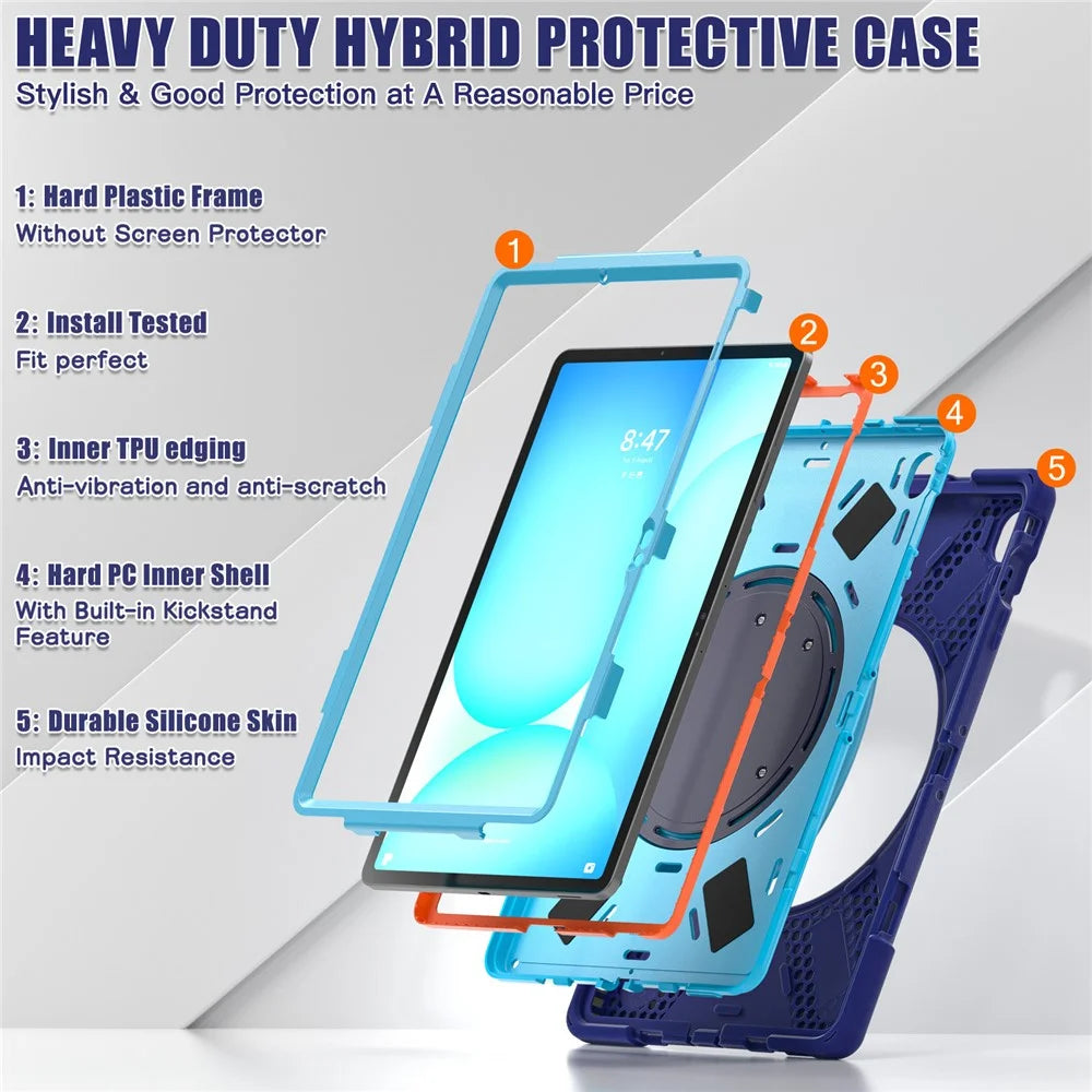 Tablet Case for Samsung Galaxy Tab S10 FE+ SM-X620 / SM-X626B TPU + PC + Silicone Cover Kickstand Handle Grip - Navy Blue - 2