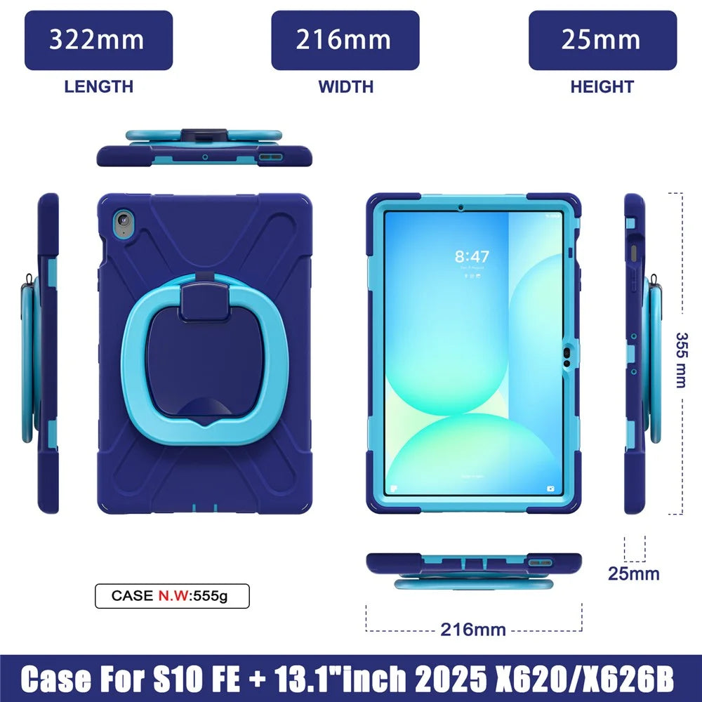 Tablet Case for Samsung Galaxy Tab S10 FE+ SM-X620 / SM-X626B TPU + PC + Silicone Cover Kickstand Handle Grip - Navy Blue - 3