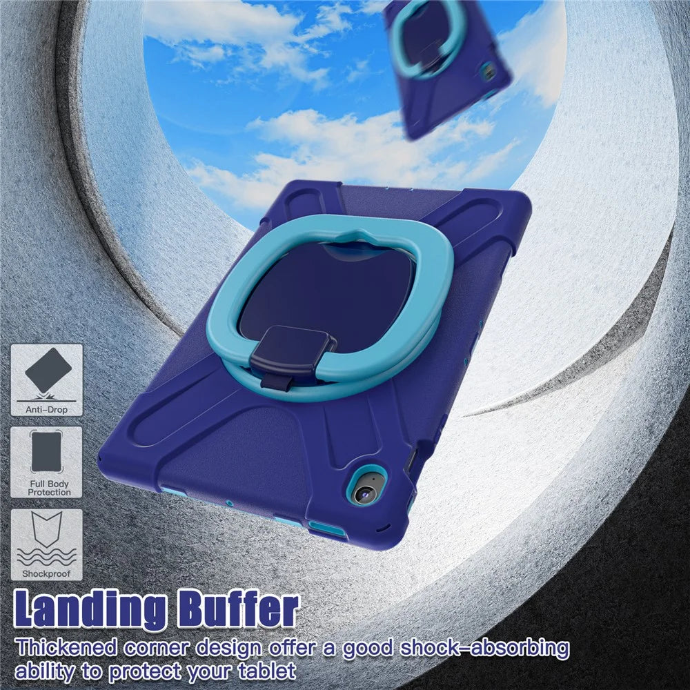 Tablet Case for Samsung Galaxy Tab S10 FE+ SM-X620 / SM-X626B TPU + PC + Silicone Cover Kickstand Handle Grip - Navy Blue - 5