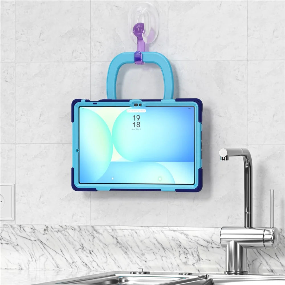 Tablet Case for Samsung Galaxy Tab S10 FE+ SM-X620 / SM-X626B TPU + PC + Silicone Cover Kickstand Handle Grip - Navy Blue - 6