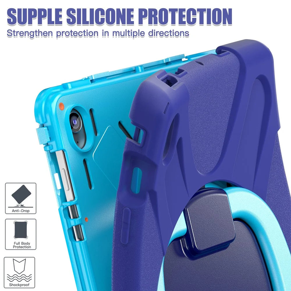 Tablet Case for Samsung Galaxy Tab S10 FE+ SM-X620 / SM-X626B TPU + PC + Silicone Cover Kickstand Handle Grip - Navy Blue - 7
