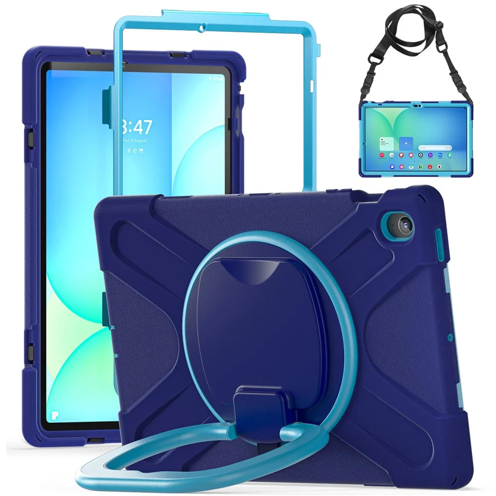 Tablet Case with Shoulder Strap for Samsung Galaxy Tab S10 FE+ SM-X620 / SM-X626B TPU + PC + Silicone Kickstand Cover - Navy Blue - 1
