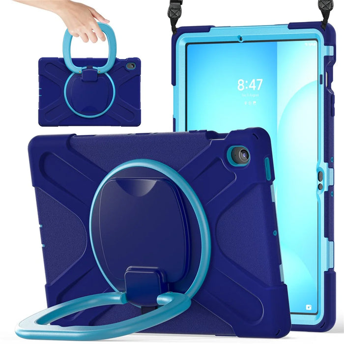 Tablet Case with Shoulder Strap for Samsung Galaxy Tab S10 FE+ SM-X620 / SM-X626B TPU + PC + Silicone Kickstand Cover - Navy Blue - 2