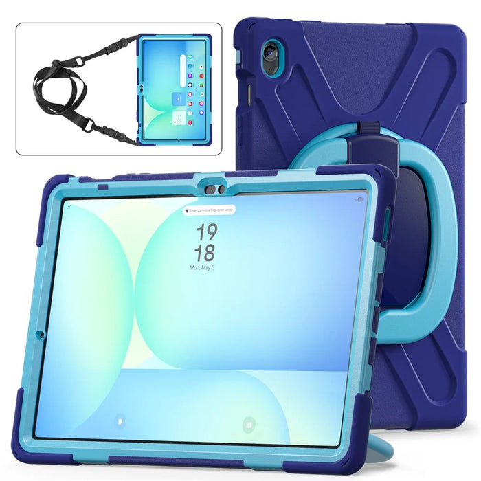 Tablet Case with Shoulder Strap for Samsung Galaxy Tab S10 FE+ SM-X620 / SM-X626B TPU + PC + Silicone Kickstand Cover - Navy Blue - 3