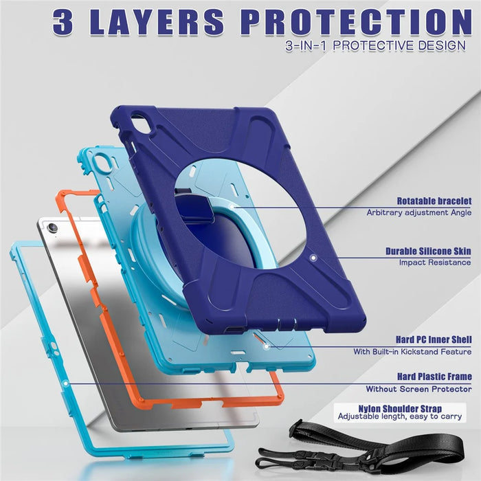 Tablet Case with Shoulder Strap for Samsung Galaxy Tab S10 FE+ SM-X620 / SM-X626B TPU + PC + Silicone Kickstand Cover - Navy Blue - 5