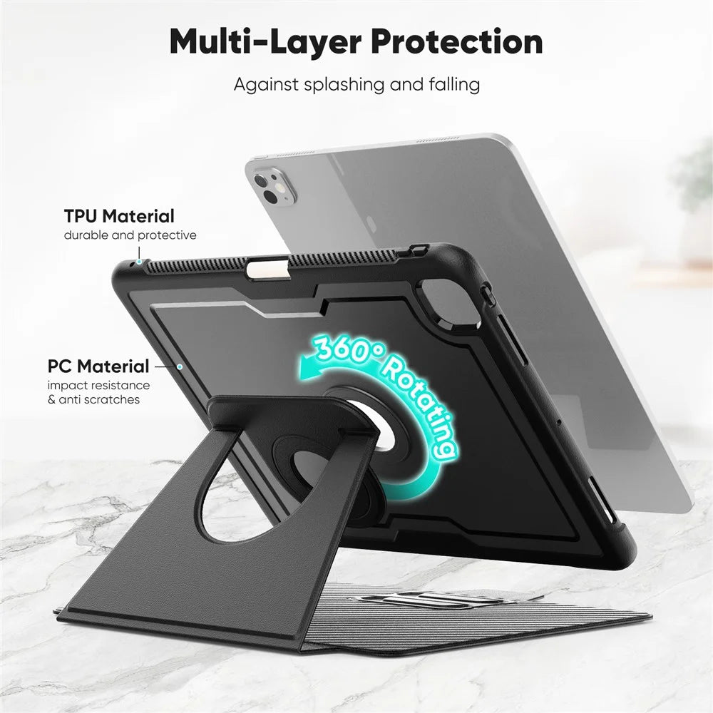 Tablet Case for iPad Pro 13 (2025) / 13 (2024) Detachable PC + TPU + PU Leather Flip Cover - Black - 5