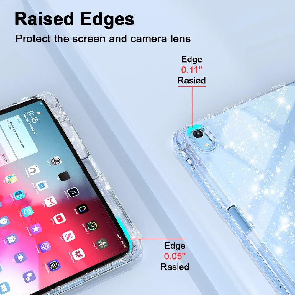 For iPad (2025) / iPad 10.9 (2022) Case with Pencil Slot Tri-Fold Stand Glitter Protective Tablet Cover Support Auto Wake / Sleep - Blue - 7