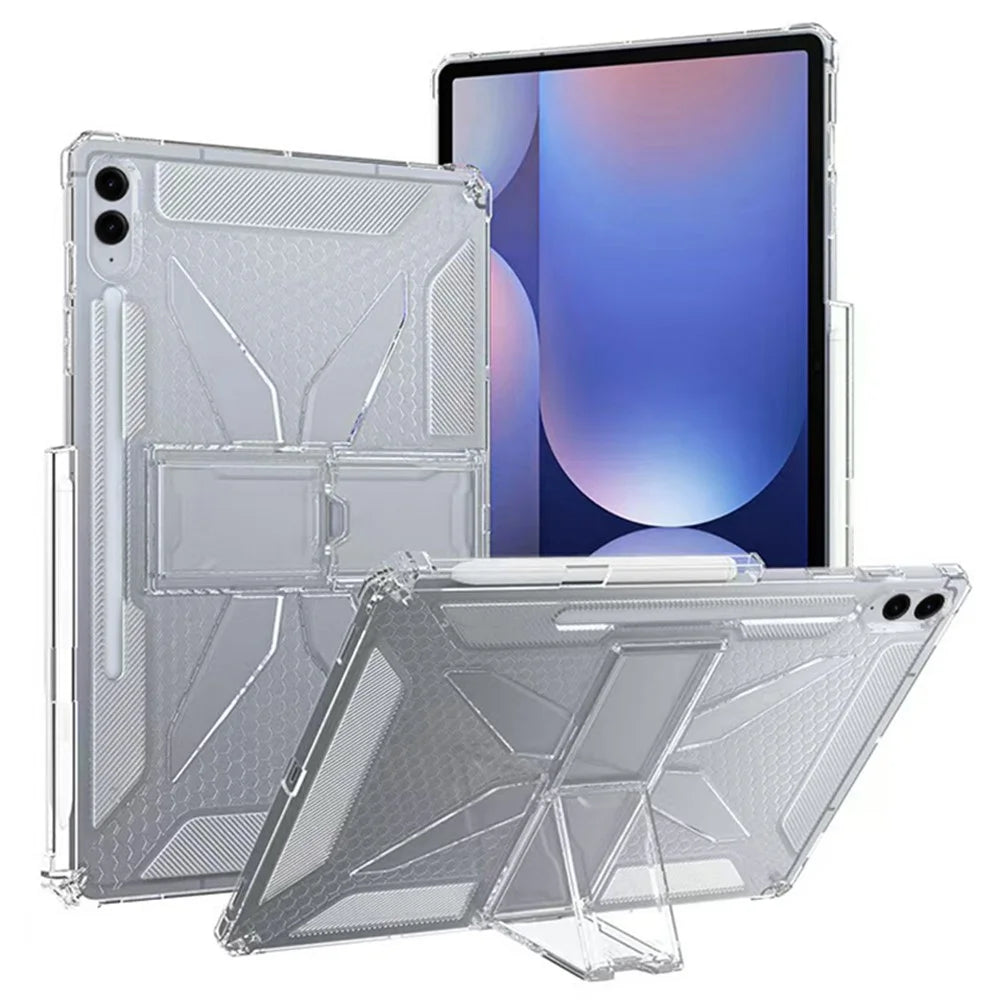 For Samsung Galaxy Tab S10 FE  /  S9 FE Clear Case Kickstand Shockproof TPU + PC Tablet Cover with Pen Slot - 1