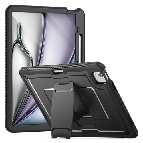 For iPad Air 13 (2026) / (2025) / (2024) Case PC + TPE Tablet Cover with Hidden Zinc Alloy Kickstand - Black - 1