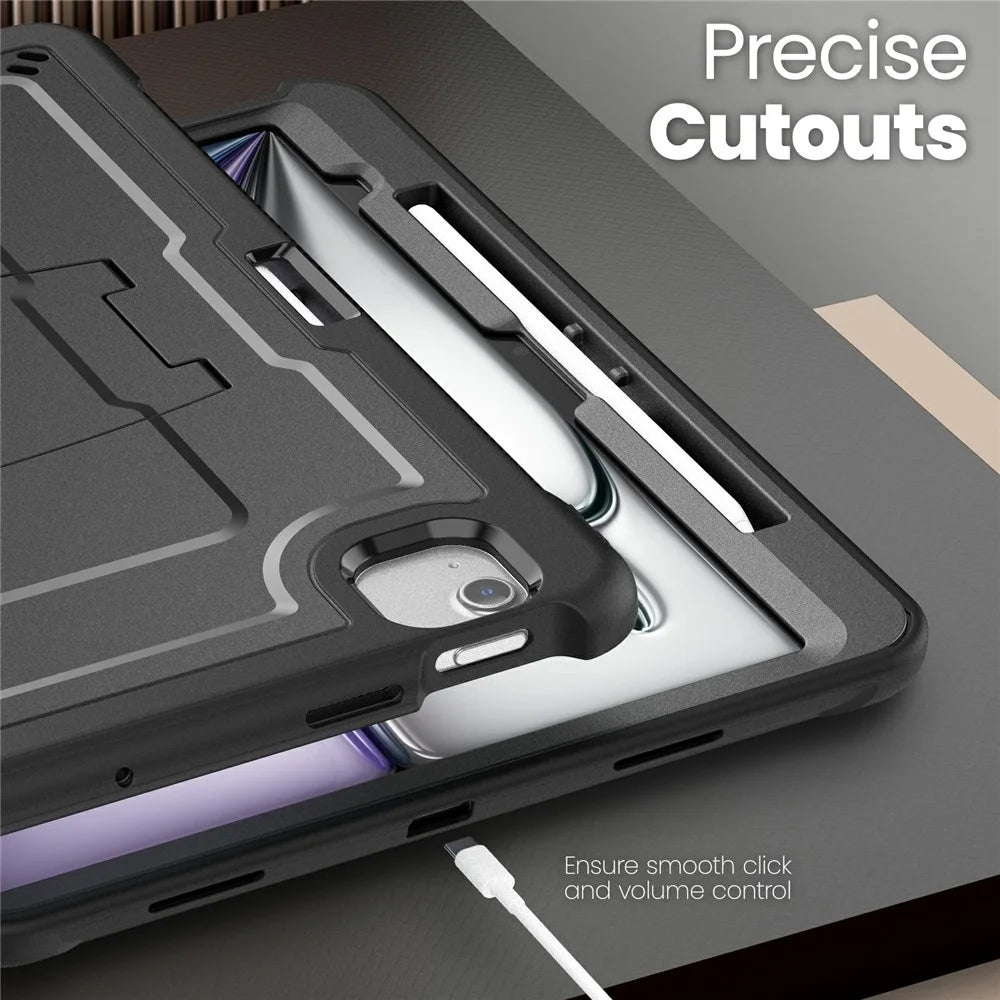 For iPad Air 13 (2026) / (2025) / (2024) Case PC + TPE Tablet Cover with Hidden Zinc Alloy Kickstand - Black - 6