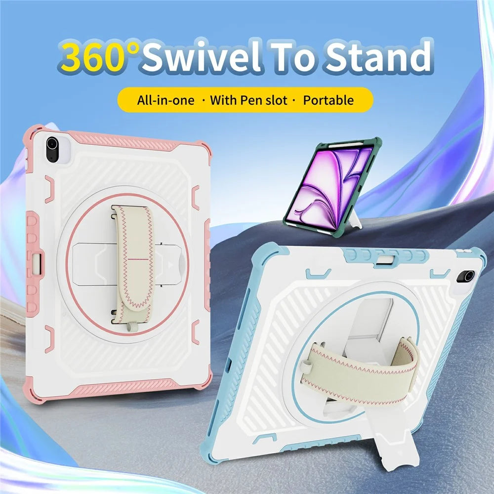 For iPad Air 13 (2026) / (2025) / (2024) Case Kickstand PC + TPU Shockproof Tablet Cover With Hand Strap / Pen Slot - Sky Blue - 3