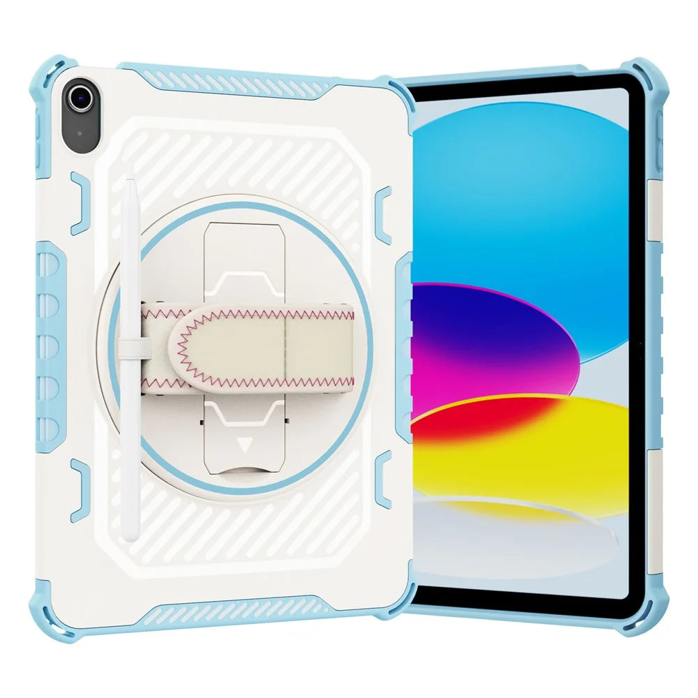 For iPad Air 11 (2026) / (2025) / (2024) / Air (2022) / (2020) / Pro 11 (2022) / (2021) / (2020) / (2018) Case Kickstand PC + TPU Shockproof Tablet Cover With Hand Strap - Sky Blue - 2