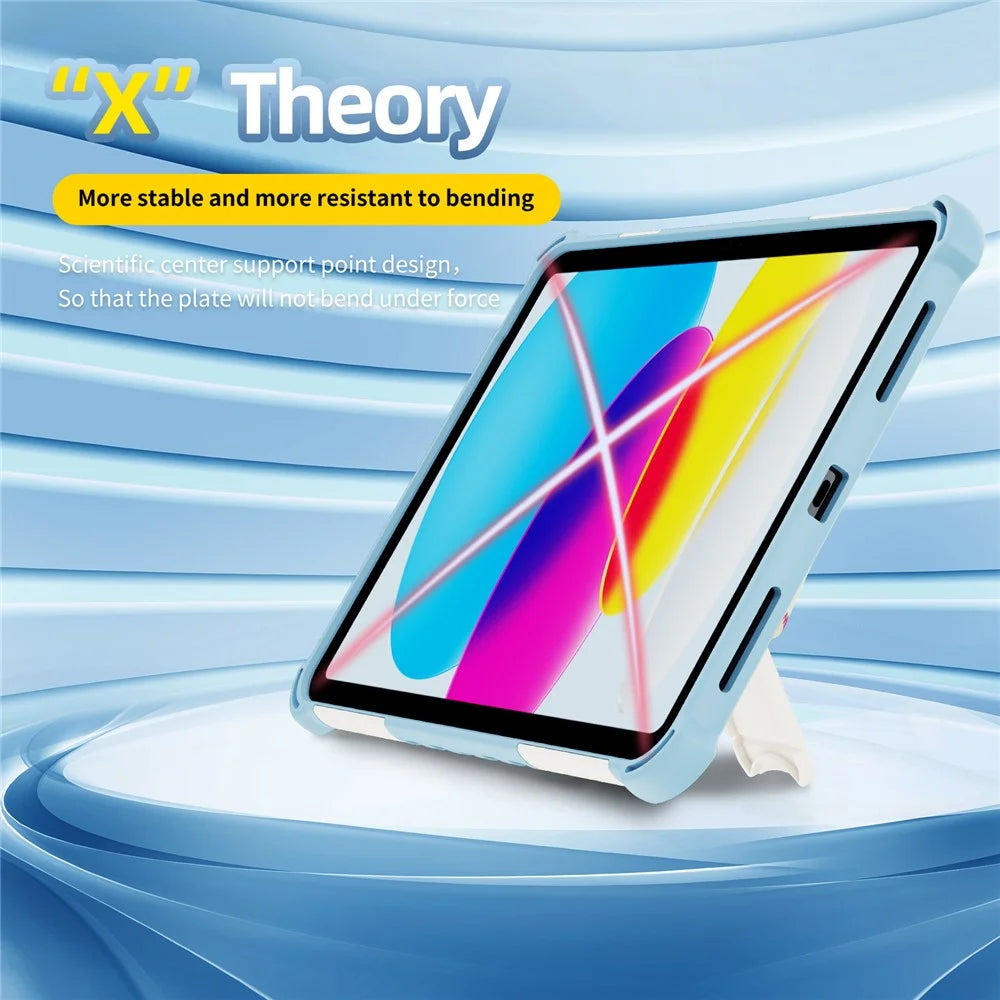 For iPad Air 11 (2026) / (2025) / (2024) / Air (2022) / (2020) / Pro 11 (2022) / (2021) / (2020) / (2018) Case Kickstand PC + TPU Shockproof Tablet Cover With Hand Strap - Sky Blue - 3