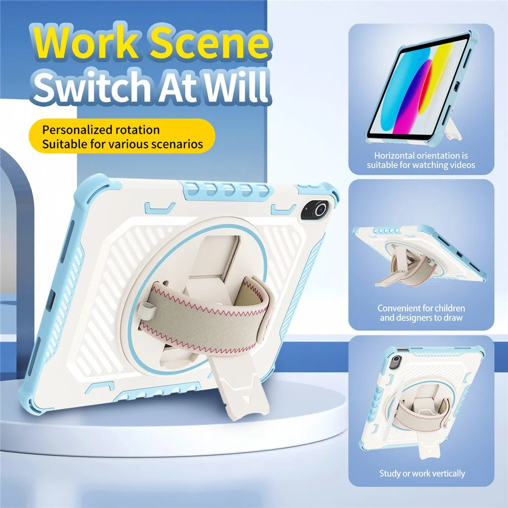 For iPad Air 11 (2026) / (2025) / (2024) / Air (2022) / (2020) / Pro 11 (2022) / (2021) / (2020) / (2018) Case Kickstand PC + TPU Shockproof Tablet Cover With Hand Strap - Sky Blue - 6