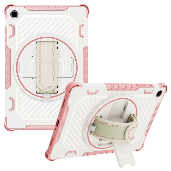 For Samsung Galaxy Tab A11+ / A9+ Case Kickstand PC + TPU Shockproof Tablet Cover With Hand Strap - Pink - 1