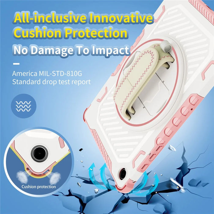 For Samsung Galaxy Tab A11+ / A9+ Case Kickstand PC + TPU Shockproof Tablet Cover With Hand Strap - Pink - 4