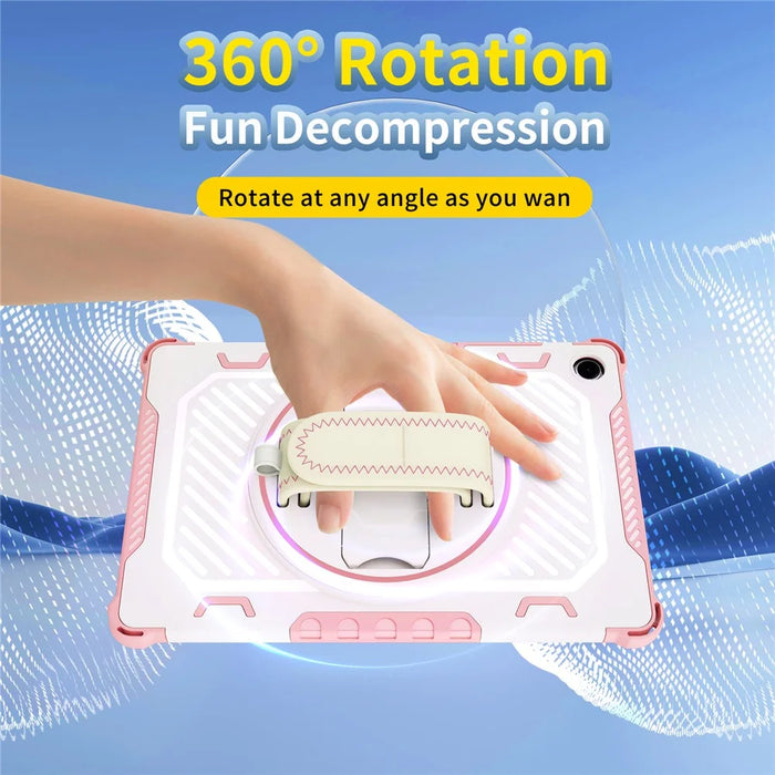For Samsung Galaxy Tab A11+ / A9+ Case Kickstand PC + TPU Shockproof Tablet Cover With Hand Strap - Pink - 5