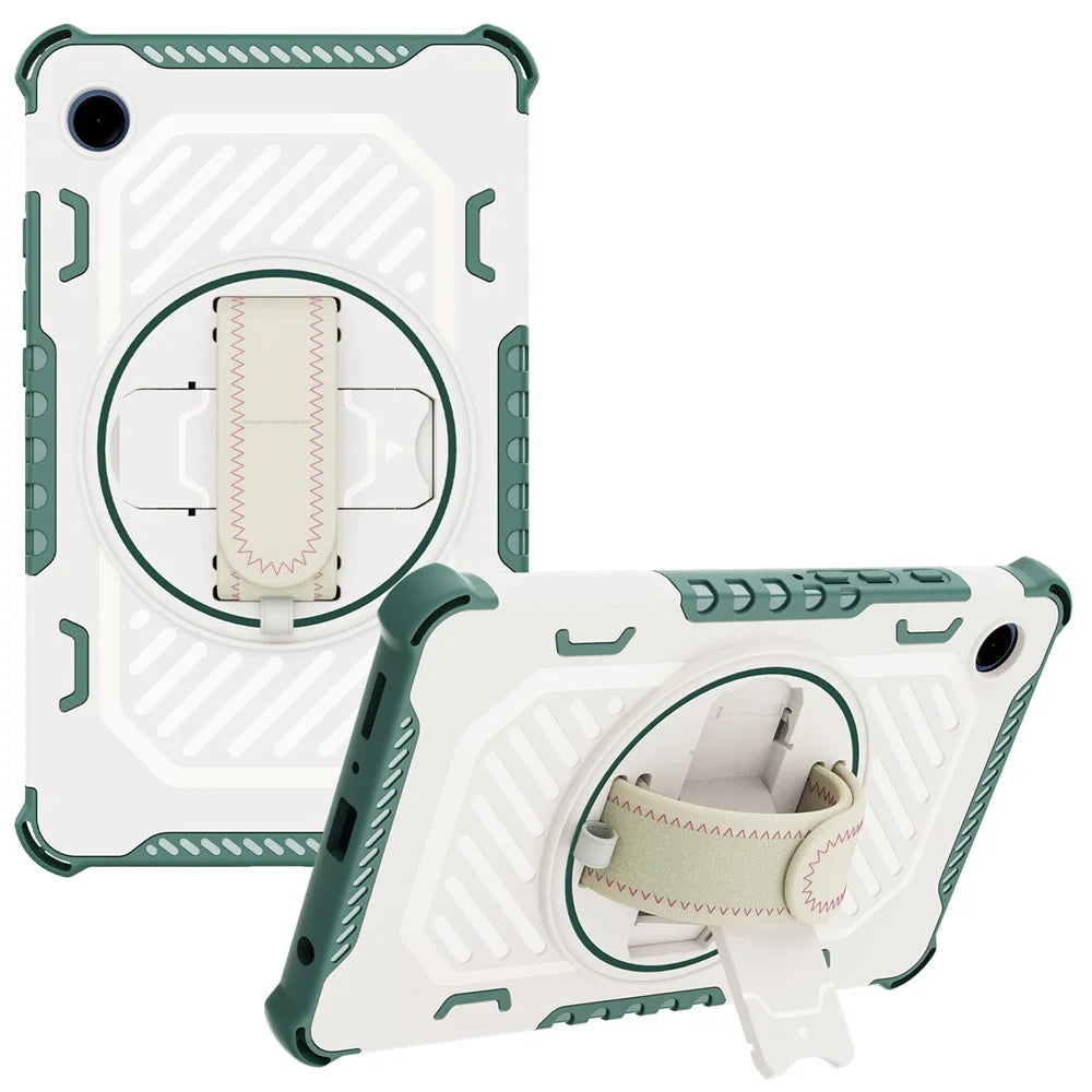 For Samsung Galaxy Tab A11 / A9 Case Kickstand PC + TPU Shockproof Tablet Cover With Hand Strap - Green - 1