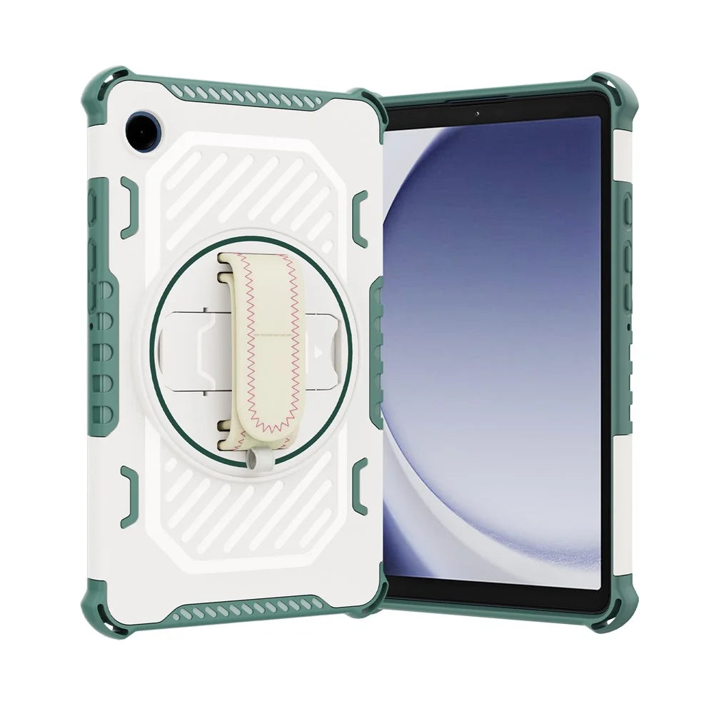 For Samsung Galaxy Tab A11 / A9 Case Kickstand PC + TPU Shockproof Tablet Cover With Hand Strap - Green - 2